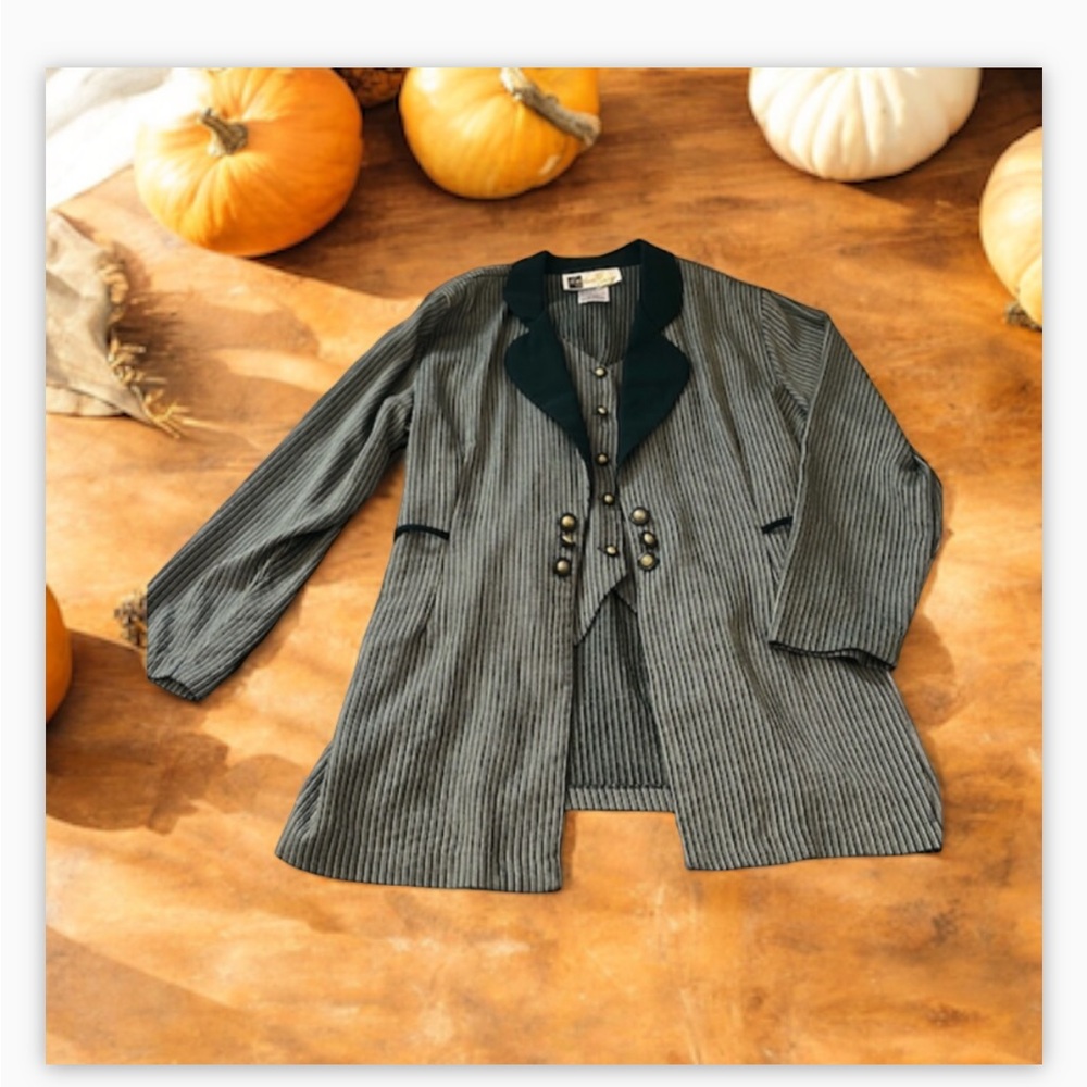 RARE-VTG JDB Green Stripe Blazer W/Built in Vest,Gold Button Detail EUC-Sz16 💛​ - Picture 5 of 14